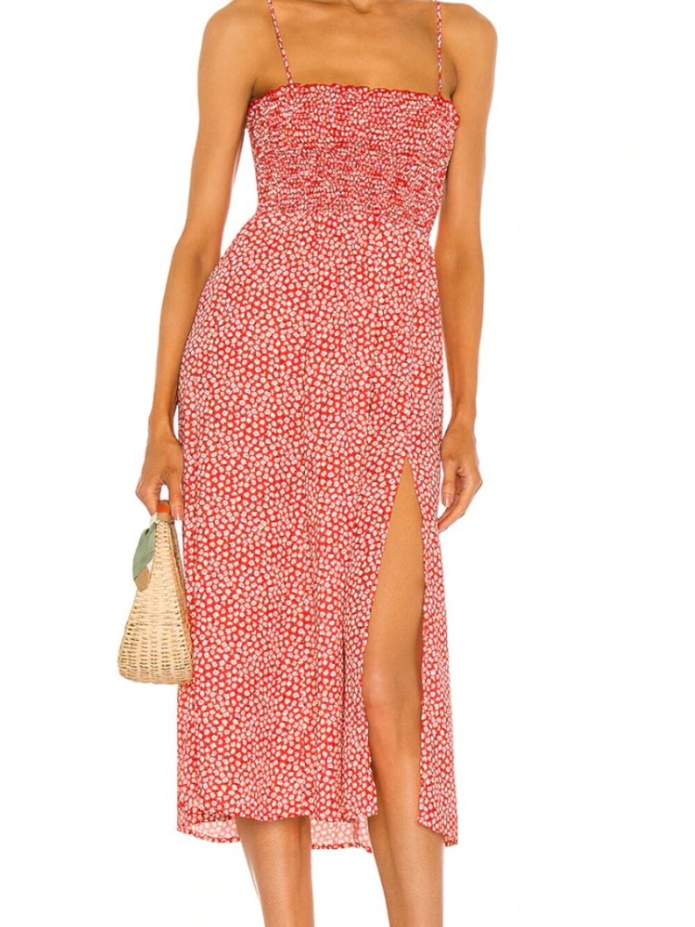 Resa Ashley Smocked Midi Dress Red XS